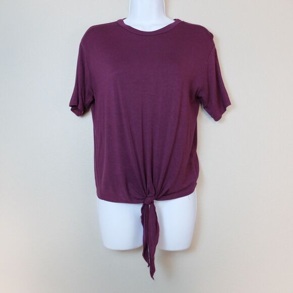 Boohoo Maroon Twist Front Tie Tee Shirt Size 2 - Picture 1 of 6